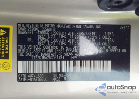 2011 Lexus Rx 350 from USA, damaged, VIN 2T2ZK1BA2BC064431
